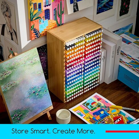 Meeden Bamboo Marker Holder Organizer: يحمل 126 أقلامًا مع 18 مقصورًا- تخزين وحامل إمدادات الفن لعلامات الكحول ， الأقلام ， أقلام الرصاص in Kuwait