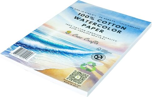 Creo Crafts 100% Cotton Watercolor Paper Pad 9x12" – 36 Sheets, A4, Cold Pressed, Acid-Free, pH Neutral, Premium Artist-Grade Paper for Painting, Drawing & Mixed Media in Kuwait