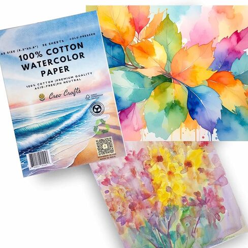 Creo Crafts 100% Cotton Watercolor Paper Pad 9x12" – 36 Sheets, A4, Cold Pressed, Acid-Free, pH Neutral, Premium Artist-Grade Paper for Painting, Drawing & Mixed Media in Kuwait