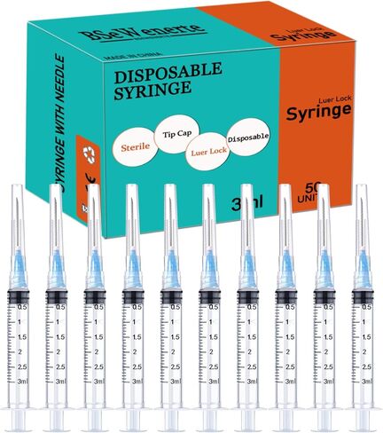 50 حزمة 3ML/CC محاقن Luer Lock Lab القابلة للتصرف مع إبرة سعة 1.0 بوصة 21GA ، معبأة بشكل فردي معبأة بشكل فردي in Kuwait