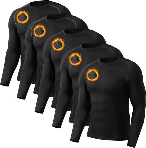 5 Pack Men's Thermal Compression Shirt Fleece Lining Athletic Quick Dry Base Layer Long Sleeve Fitness Top in Saudi Arabia