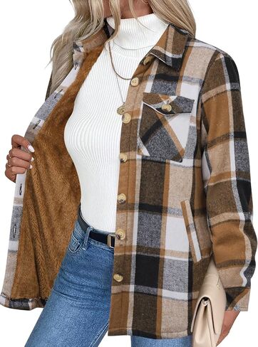 Zeagoo Women's Fleece Sherpa Jacket Casual Long Sleeve Button Down Flannel Shacket Shirt Winter Coat with Pockets in Saudi Arabia