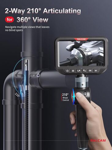 RALCAM Dual Lens Torticulating Borescope ، مسبار نحيف 6.5 مم ، كاميرا منظار 5 بوصات مع الضوء ، كابل شبه متشائم ، 5 أقدام ، كاميرا تفتيش مفصلية ثنائية الاتجاه لأنبوب جدار السيارات in Kuwait