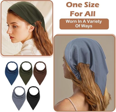 5pcs وشاح شعر القطن رؤساء للنساء ، أغطية رأس القماش مثلث رأس وشاح الرأس بألوان متنوعة ، Boho Bandana عصابات رأس ، loc. in Kuwait