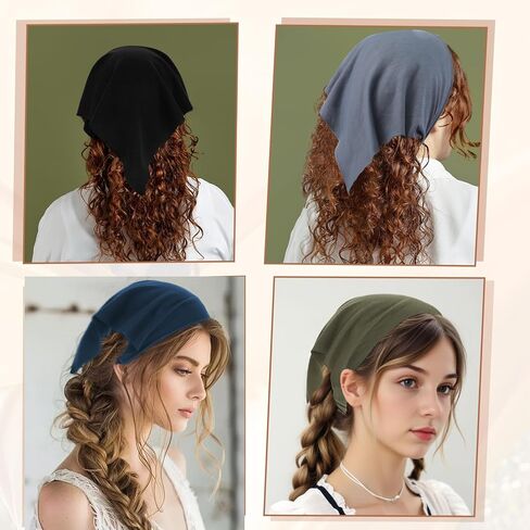 5pcs وشاح شعر القطن رؤساء للنساء ، أغطية رأس القماش مثلث رأس وشاح الرأس بألوان متنوعة ، Boho Bandana عصابات رأس ، loc. in Kuwait