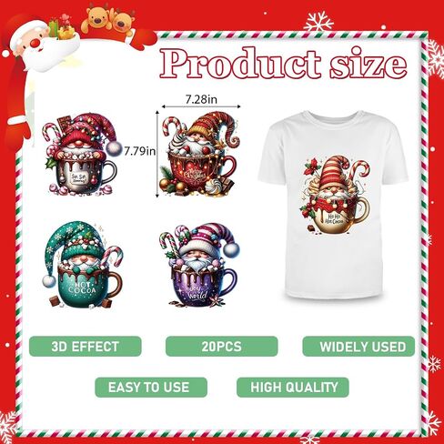 20Pcs Christmas Dtf Transfers Ready to Press Gingerbread Cookies Iron on Decals Merry Christmas Gnome Baking Heat Transfer Vinyl Stickers for Clothing Pillows Bag DIY Crafts in Kuwait