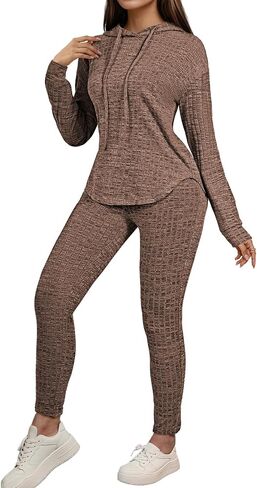 Fixmatti Women Pullover Hoodie Sweat Set Long Sleeve Ribbed Sweatsuit Tracksuits with Pocket in Saudi Arabia
