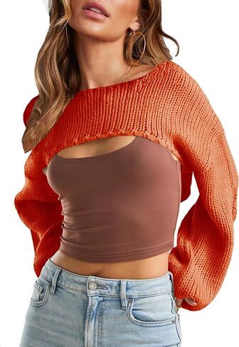 RPYHF Women's Bolero Knit Shrug Cropped Sweaters Casual Long Sleeve Crop Tops Loose Pullovers in Saudi Arabia