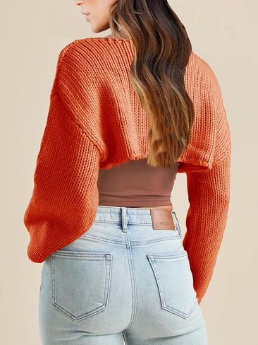 RPYHF Women's Bolero Knit Shrug Cropped Sweaters Casual Long Sleeve Crop Tops Loose Pullovers in Saudi Arabia