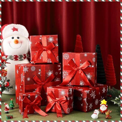 cholemy 6 pcs تعشش صناديق مكدسة مع أغطية - تصميم كلاسيكي عيد الميلاد في 6 أحجام متنوعة لإعطاء الهدية الحاضرة المزخرفة (ندفة الثلج الأبيض ، المربع) in Saudi Arabia