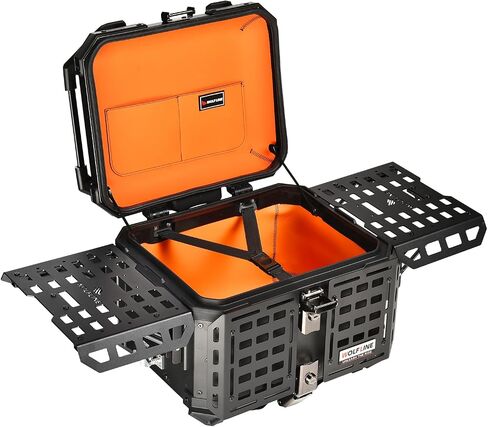 Motorcycle Top Case Universal Aluminum Motorbike Tail Box with Leather Lining 45L Waterproof Detachable Trunk Tour Pack w/Lock, Black w/Orange in Saudi Arabia
