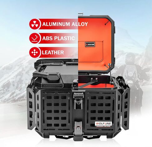 Motorcycle Top Case Universal Aluminum Motorbike Tail Box with Leather Lining 45L Waterproof Detachable Trunk Tour Pack w/Lock, Black w/Orange in Saudi Arabia
