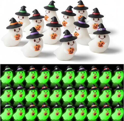 50 PCS Halloween Mini Mini Sompurines Flows in the Dark Resin Ghost Figures Tiny Miniature تمثال مصغرة للاختباء لصالح حفلات عيد الهالوين ديكور دمية حديقة صغيرة (Hatband ملونة) in Saudi Arabia