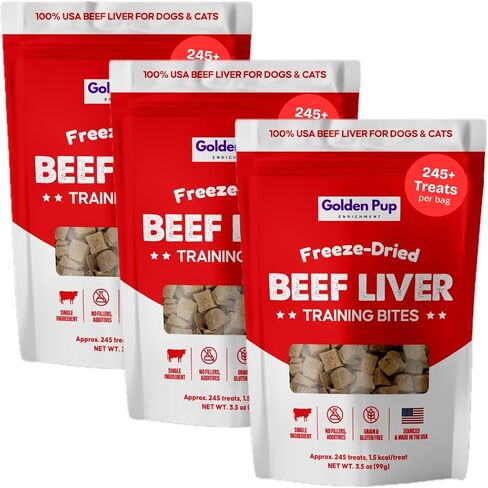 Beef Liver Dog Treats, Freeze Dried Liver Treats for Dogs & Cats, Single Ingredient, Human Grade, No Additives, High Protein, Grain Free, Gluten Free, All Natural Meal Topper, Made in the USA in Saudi Arabia