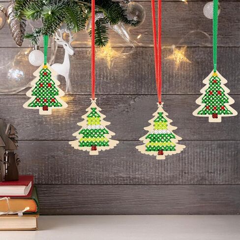 SUNNYCLUE DIY 10 Sets Wooden Cross Stitch Kits Wood Snowflake Ornaments Christmas Wood Winter Snow Hanging Decorations Wooden Ornaments Cross Stitch Kit for Beginners Starter Adults Gifts Holiday in Saudi Arabia