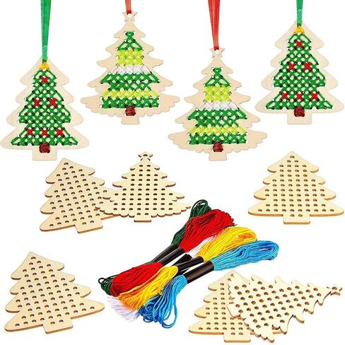 SUNNYCLUE DIY 10 Sets Wooden Cross Stitch Kits Wood Snowflake Ornaments Christmas Wood Winter Snow Hanging Decorations Wooden Ornaments Cross Stitch Kit for Beginners Starter Adults Gifts Holiday in Saudi Arabia