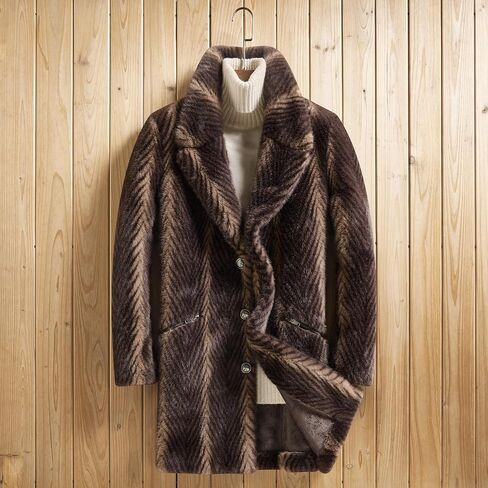 Men's Faux Mink Coat Mid-Length Open Front Single Breasted Notched Lapel Winter Outerwear Reversible Design Fur jacket in Saudi Arabia