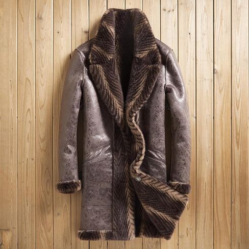 Men's Faux Mink Coat Mid-Length Open Front Single Breasted Notched Lapel Winter Outerwear Reversible Design Fur jacket in Saudi Arabia