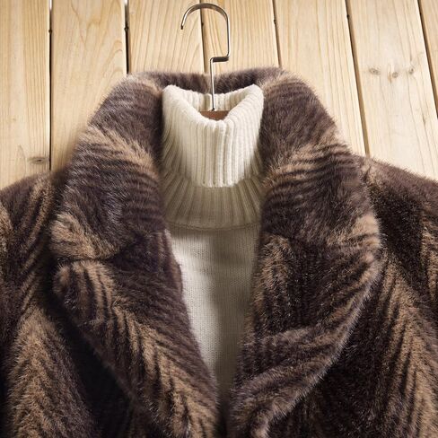 Men's Faux Mink Coat Mid-Length Open Front Single Breasted Notched Lapel Winter Outerwear Reversible Design Fur jacket in Saudi Arabia
