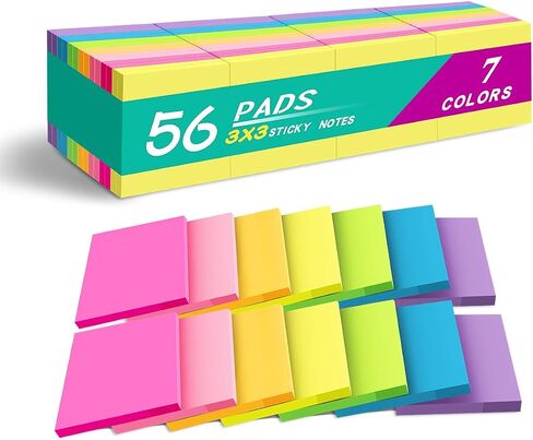 (56 Pack) Sticky Notes Bulk 3x3 in Post Bright Stickies Colorful Super Sticking Power Memo Pads, Strong Adhesive in Kuwait