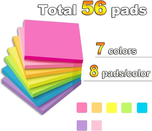 (56 Pack) Sticky Notes Bulk 3x3 in Post Bright Stickies Colorful Super Sticking Power Memo Pads, Strong Adhesive in Kuwait