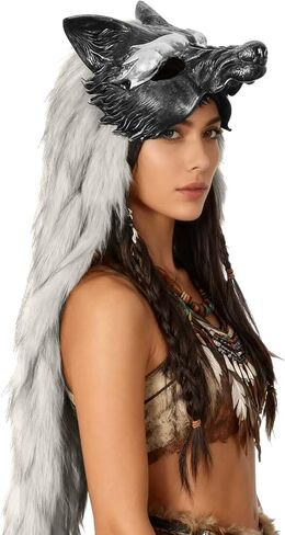 قناع L'Vow Voking Fur Wolf Cosplay Cosplay Accopary للنساء رجال Halloween Larp in Saudi Arabia