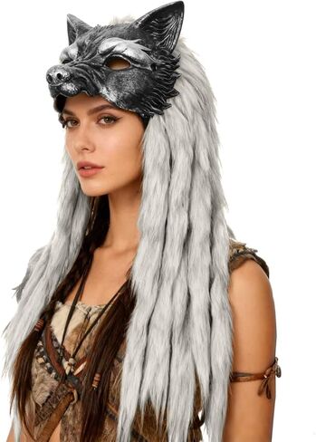 قناع L'Vow Voking Fur Wolf Cosplay Cosplay Accopary للنساء رجال Halloween Larp in Saudi Arabia