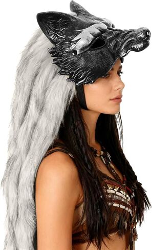 قناع L'Vow Voking Fur Wolf Cosplay Cosplay Accopary للنساء رجال Halloween Larp in Saudi Arabia