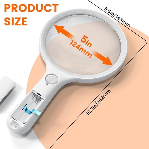 عدسة مكبرة ذات عدسة كبيرة 5 بوصات ، 20x 30x مُضيء باليد مُضيء مُضلّة 24 فورت 1uv ضوء لكبار السن ، القراءة ، العملات المعدنية ، المجوهرات ، العمل القريب in Kuwait