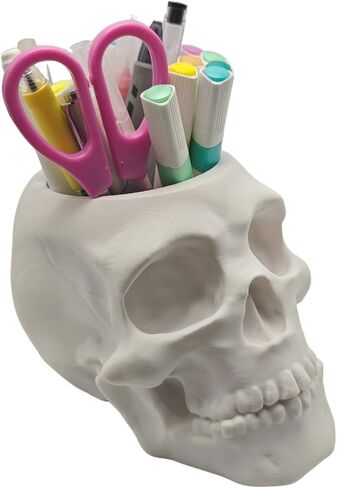 حامل قلم القلم القلم الجمجمة ، حامل فرشاة المكياج ، مكتب Vanty Office Office Organzer Goth Skulls and Bones منظم سعة كبير (Luminous) in Kuwait