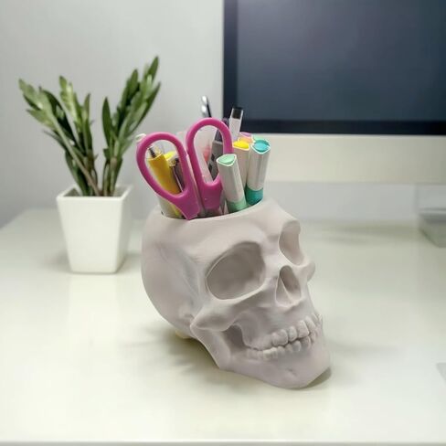 حامل قلم القلم القلم الجمجمة ، حامل فرشاة المكياج ، مكتب Vanty Office Office Organzer Goth Skulls and Bones منظم سعة كبير (Luminous) in Kuwait