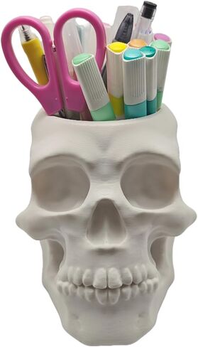 حامل قلم القلم القلم الجمجمة ، حامل فرشاة المكياج ، مكتب Vanty Office Office Organzer Goth Skulls and Bones منظم سعة كبير (Luminous) in Kuwait