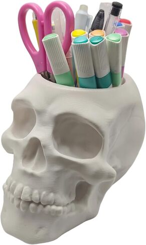 حامل قلم القلم القلم الجمجمة ، حامل فرشاة المكياج ، مكتب Vanty Office Office Organzer Goth Skulls and Bones منظم سعة كبير (Luminous) in Kuwait