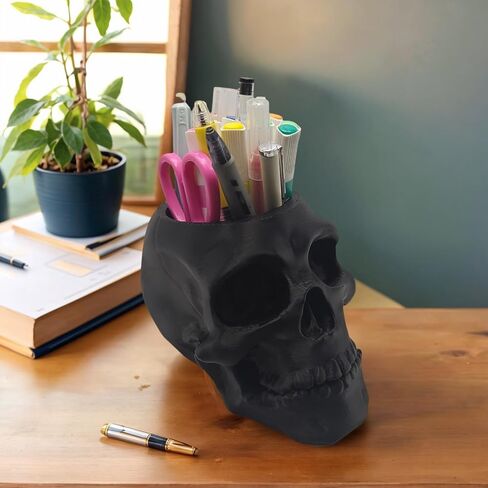 حامل قلم القلم القلم الجمجمة ، حامل فرشاة المكياج ، مكتب Vanty Office Office Organzer Goth Skulls and Bones منظم سعة كبير (Luminous) in Kuwait