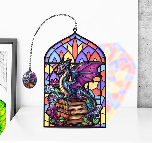 Stained Glass Dragon Bookmark with Charm, Fantasy Metal Book Mark for Reading Lovers, Gothic Window-Inspired Transparent Page Markers Clips Bookish Gifts for Women Men Kids School Office Supplies in Saudi Arabia