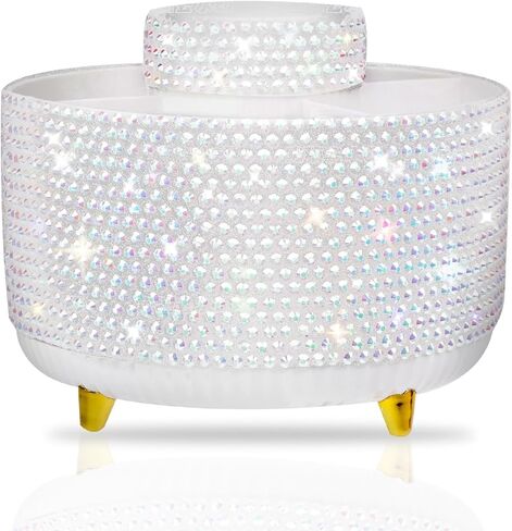 Bling Pink Rhinestone Desk Organizer with 5 Slots 360 Degree Rotating, Bling Pen Holder Makeup Brush Holder for Women, Pink Rhinestone Office Accessories in Saudi Arabia