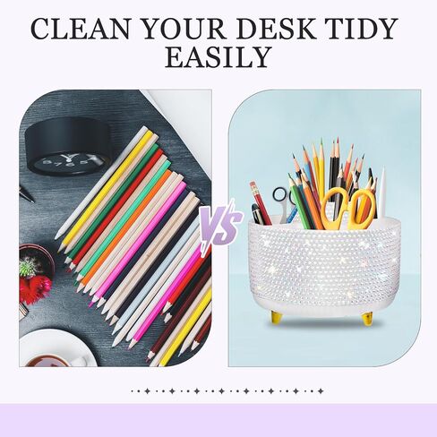 Bling Pink Rhinestone Desk Organizer with 5 Slots 360 Degree Rotating, Bling Pen Holder Makeup Brush Holder for Women, Pink Rhinestone Office Accessories in Saudi Arabia