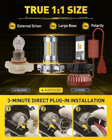 Auxito 5202 LED LED Light Light Light أو DRL ، True 1: 1 Mini Size ، 6500k Cool White 5202 Presentive for Cars ، Trucks ، SUVs ، Non-Polarity ، Pack of 2 in Kuwait