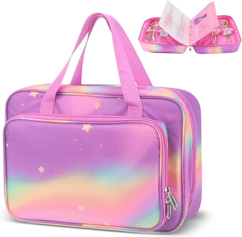 تخزين منظم الملحقات للدمى الحاملة ، وحالة للحفاظ على الدمى والملابس ، والكثير من الجيب لملابس الدمية ، والملحقات ، و 6 دمى وملحقات ، وأشرطة آمنة حماية الدمى - الوردي in Kuwait