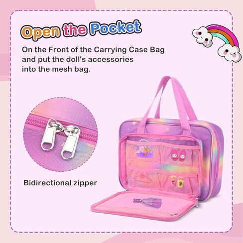 تخزين منظم الملحقات للدمى الحاملة ، وحالة للحفاظ على الدمى والملابس ، والكثير من الجيب لملابس الدمية ، والملحقات ، و 6 دمى وملحقات ، وأشرطة آمنة حماية الدمى - الوردي in Kuwait