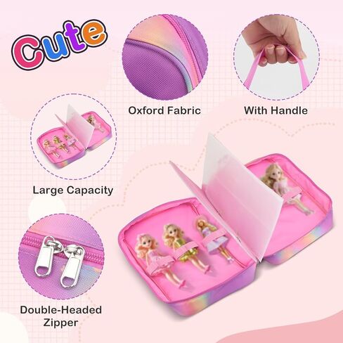 تخزين منظم الملحقات للدمى الحاملة ، وحالة للحفاظ على الدمى والملابس ، والكثير من الجيب لملابس الدمية ، والملحقات ، و 6 دمى وملحقات ، وأشرطة آمنة حماية الدمى - الوردي in Kuwait