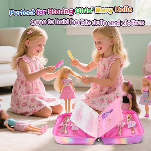 تخزين منظم الملحقات للدمى الحاملة ، وحالة للحفاظ على الدمى والملابس ، والكثير من الجيب لملابس الدمية ، والملحقات ، و 6 دمى وملحقات ، وأشرطة آمنة حماية الدمى - الوردي in Kuwait