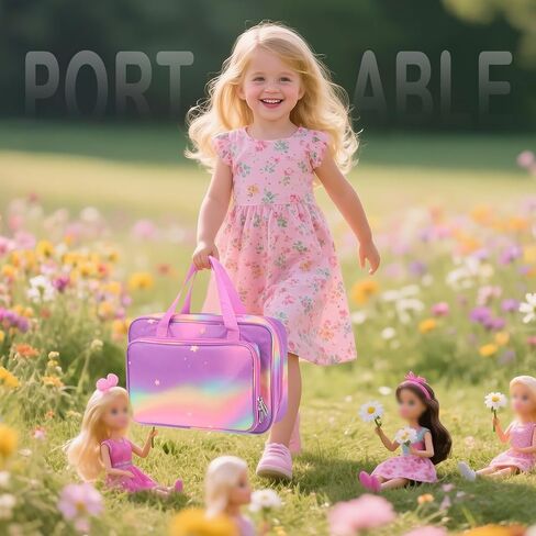 تخزين منظم الملحقات للدمى الحاملة ، وحالة للحفاظ على الدمى والملابس ، والكثير من الجيب لملابس الدمية ، والملحقات ، و 6 دمى وملحقات ، وأشرطة آمنة حماية الدمى - الوردي in Kuwait