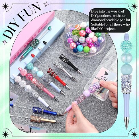 40 PCS DIY ALED ALESS KIT ، 10 أقلام راينستون بريق قابلة للخروج مع عبوات وأكياس وبطاقة (حبات غير مدرجة) للهدايا الحرف اللطيفة صنع الملحقات المدرسية (غير منتظمة) in Saudi Arabia