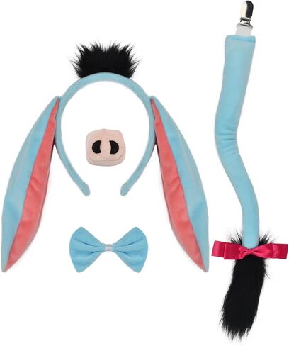 HODRME 4 قطع أذنين حمار وذيل Set-Donkey مع إكسسوارات أزياء Tail Nose Bow TIE لحزب الهالوين موضوع in Kuwait
