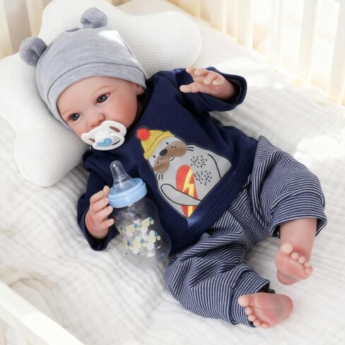 WOOROY Realistic Reborn Baby Dolls Boy - 19 Inch Lifelike Newborn Baby Dolls Handmade Real Life Baby Dolls Reborn Toddler with Soft Cloth Body Gift Toys for Kids Age 3 + in Kuwait