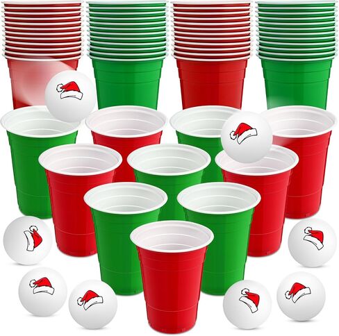30 Pcs Cup Table Tennis Game Set 22 Plastic Party Cups 15 oz and 8 Black Balls Reusable Pink and Green Cups Ball Game for Drinks Picnics Birthday Halloween Christmas New Year Party Games Favors in Saudi Arabia