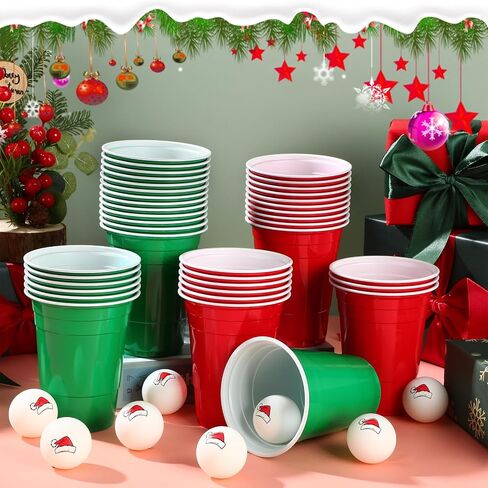 30 Pcs Cup Table Tennis Game Set 22 Plastic Party Cups 15 oz and 8 Black Balls Reusable Pink and Green Cups Ball Game for Drinks Picnics Birthday Halloween Christmas New Year Party Games Favors in Saudi Arabia