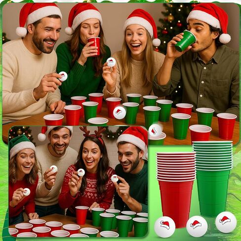 30 Pcs Cup Table Tennis Game Set 22 Plastic Party Cups 15 oz and 8 Black Balls Reusable Pink and Green Cups Ball Game for Drinks Picnics Birthday Halloween Christmas New Year Party Games Favors in Saudi Arabia