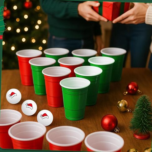 30 Pcs Cup Table Tennis Game Set 22 Plastic Party Cups 15 oz and 8 Black Balls Reusable Pink and Green Cups Ball Game for Drinks Picnics Birthday Halloween Christmas New Year Party Games Favors in Saudi Arabia